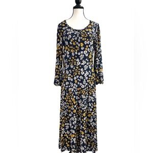 Draper James Navy/White/Yellow Long Sleeve Dress | M